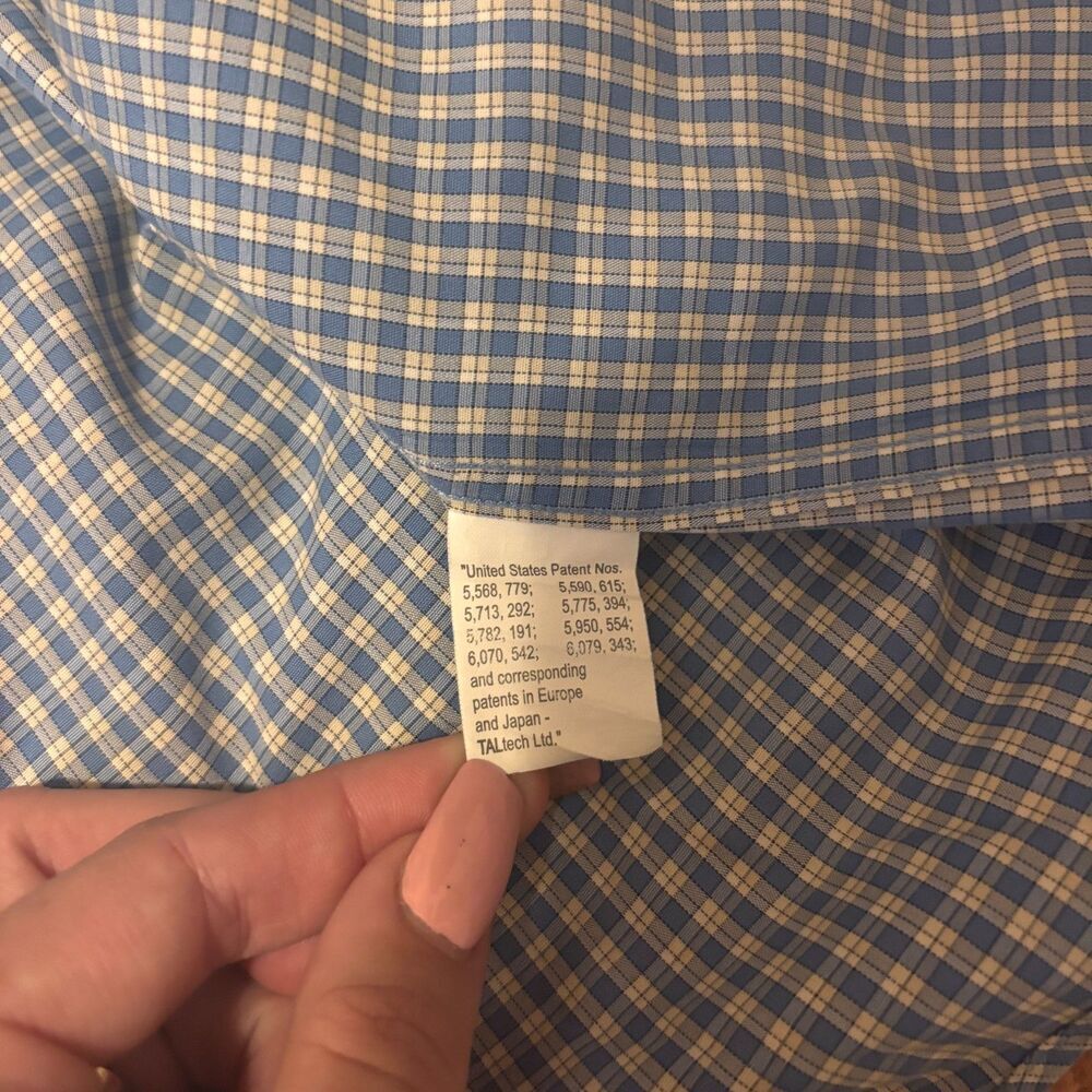 LL BEAN Men's Blue Check Grid Wrinkle Resistant Casual Button Shirt L-Tall VTG - Picture 5 of 7